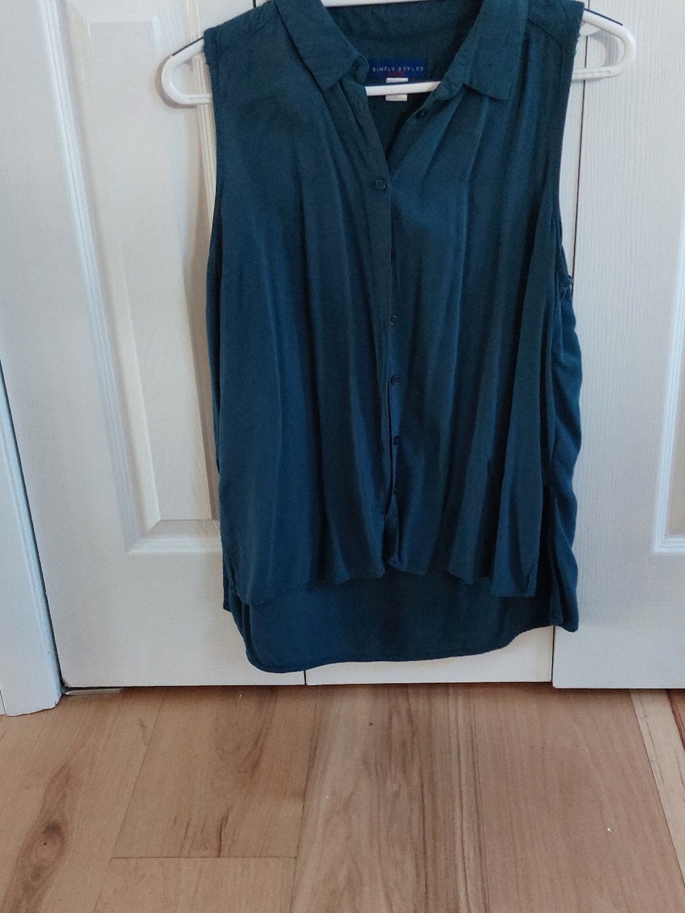 Simply Styled Sleeveless Button-Front Blouse in Teal Blue